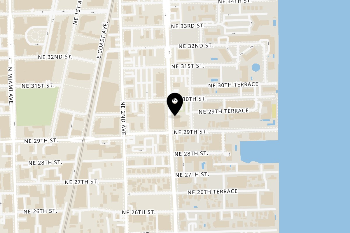 Map showing the location of Mangal Edgewater on 2929 Biscayne Blvd in Miami